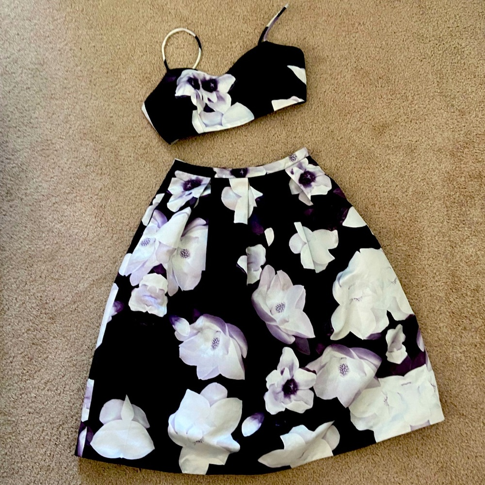 Satin, Floral Two-Piece Dress